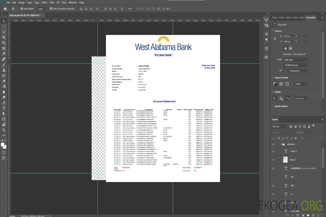 Relevé bancaire de l'ouest de l'Alabama aux États-Unis template Relevé bancaire de l'ouest de l'Alabama aux États-Unis template